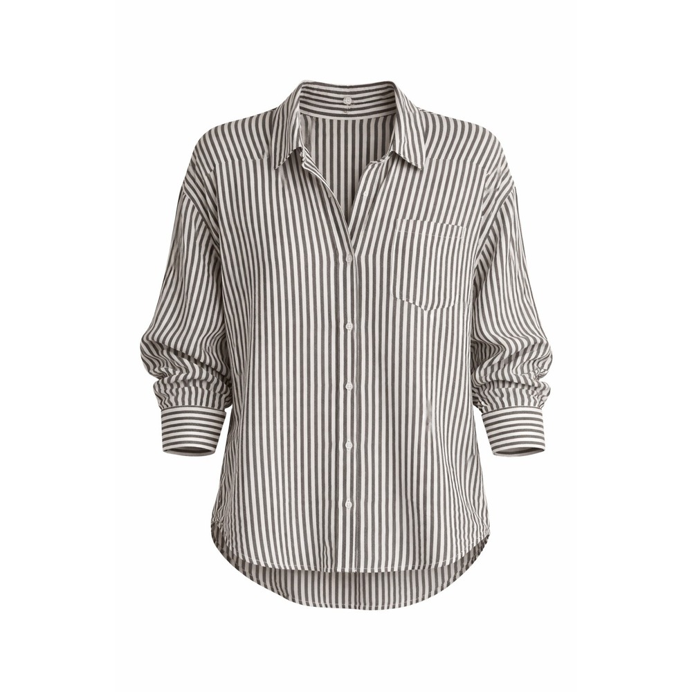 Zara‎ Oversized Sheer Striped Button Down Shirt Womens XS Gray White Lightweight